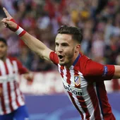 Saúl celebrando su gol ante el Bayern Saúl celebrando su gol ante el Bayern