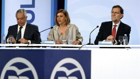 Mar&iacute;a Dolores de Cospedal, Mariano Rajoy y Javier Arenas