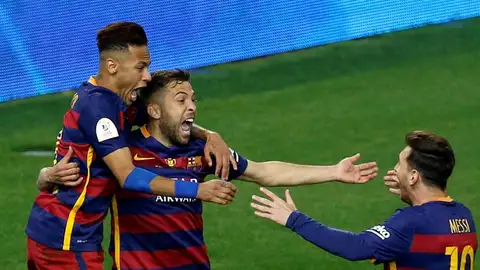 Neymar, Messi y Alba celebran el gol Jordi en la final de la Copa del Rey Neymar, Messi y Alba celebran el gol Jordi en la final de la Copa del Rey