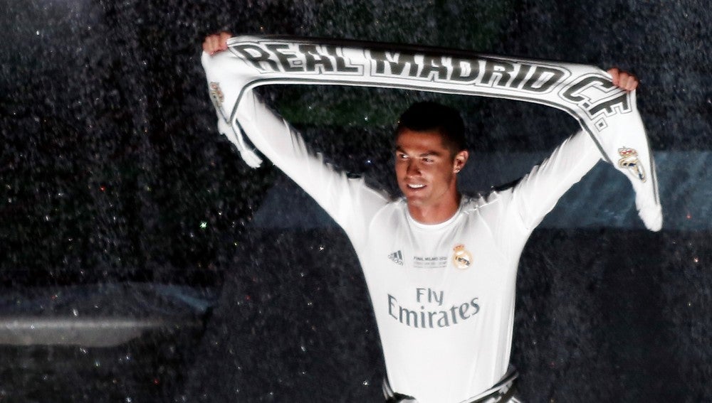 Cristiano Ronaldo, durante la celebración del Madrid en el Bernabéu