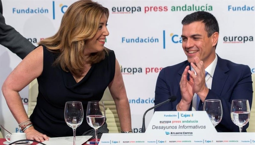El líder del PSOE, Pedro Sánchez, y la presidenta de la Junta de Andalucía, Susana Díaz
