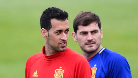 Busquets, en el entrenamiento en La Rochelle