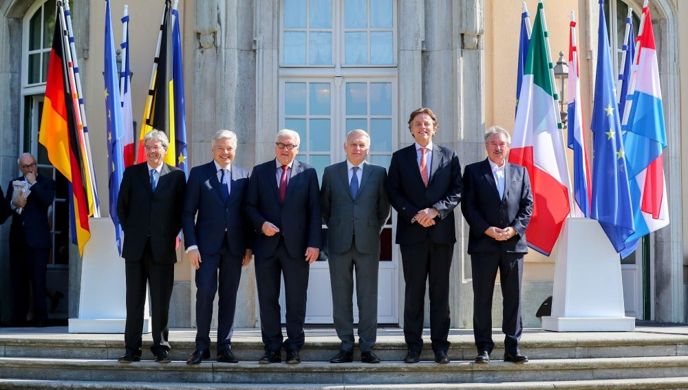 Los ministros de Exteriores de los seis países fundadores de la Unión Europea, en Berlín