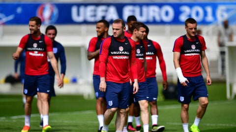 Rooney y Vardy, en el entrenamiento de Inglaterra