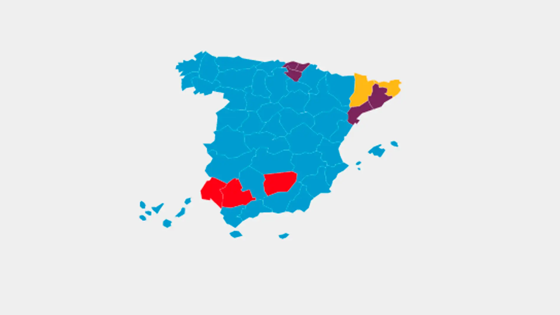 Mapa de España según el partido más votado el 26J