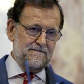 El presidente del Gobierno en funciones, Mariano Rajoy, durante la rueda de prensa ofrecida en el Congreso 