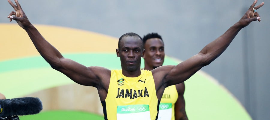 Usain Bolt celebra su victoria en los 100 metros en Río de Janeiro Usain Bolt celebra su victoria en los 100 metros en Río de Janeiro