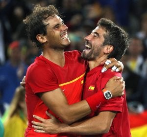 Los tenistas españoles Rafa Nadal y Marc López Los tenistas españoles Rafa Nadal y Marc López