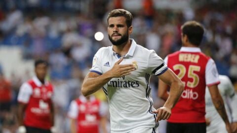 Nacho celebra su gol ante el Stade de Reims