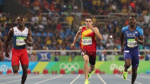 El paname&ntilde;o Alfonso Edward, el espa&ntilde;ol Bruno Hortelano y el estadounidense Justin Gatlin compiten en los 200 m planos masculinos 