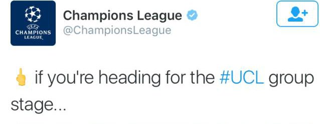 La Champions felicitó al Borussia M'Gladbach en Twitter con el 'dedo corazón' La Champions felicitó al Borussia M'Gladbach en Twitter con el 'dedo corazón'