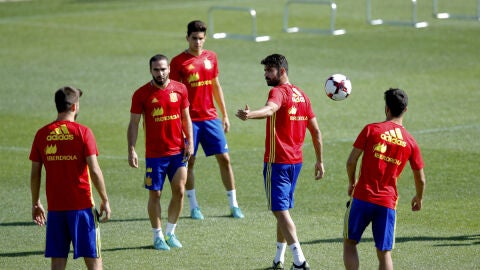 Diego Costa, en un entrenamiento con Espa&ntilde;a
