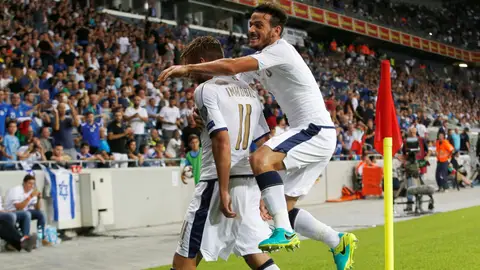 Italia celebrando el gol de Immobile en Israel. Italia celebrando el gol de Immobile en Israel.