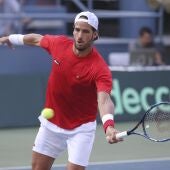Feliciano López, en acción ante Ramkumar Ramanathan
