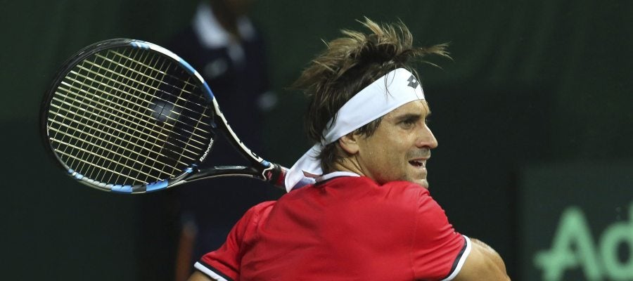 David Ferrer ejecuta un 'drive' ante Saketh Myneni David Ferrer ejecuta un 'drive' ante Saketh Myneni