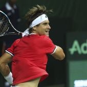 David Ferrer ejecuta un 'drive' ante Saketh Myneni