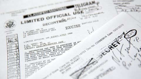Detalle de varios de los documentos clasificados entregados por Estados Unidos a Chile