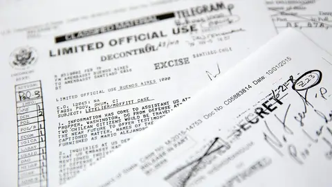 Detalle de varios de los documentos clasificados entregados por Estados Unidos a Chile Detalle de varios de los documentos clasificados entregados por Estados Unidos a Chile