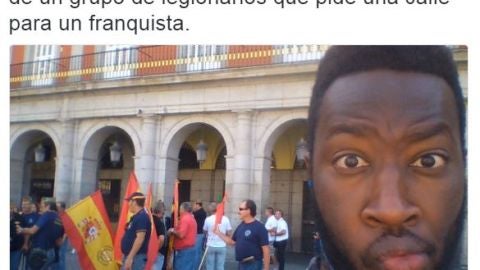 Tweet de Moha Gerehou sobre la manifestaci&oacute;n en favor de Mill&aacute;n Astray