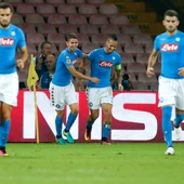 Los jugadores del Nápoles celebran el gol de Hamsik Los jugadores del Nápoles celebran el gol de Hamsik