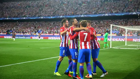 Los jugadores del Atlético de Madrid celebran el gol al Bayern de Múnich Los jugadores del Atlético de Madrid celebran el gol al Bayern de Múnich
