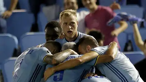 Los jugadores del Celta, celebran un gol de Guidetti. Los jugadores del Celta, celebran un gol de Guidetti.