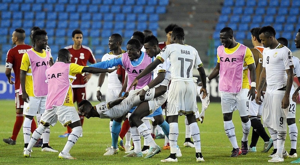 Jugadores de la Selección de Ghana celebrando un triunfo