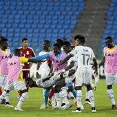 Jugadores de la Selección de Ghana celebrando un triunfo
