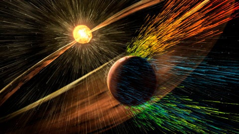 Una tormenta solar publicada en un folleto de la NASA