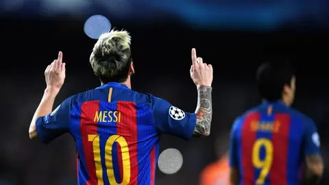 Leo Messi celebra un gol ante el Manchester City Leo Messi celebra un gol ante el Manchester City