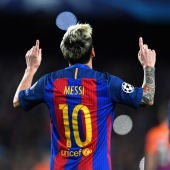 Leo Messi celebra un gol ante el Manchester City