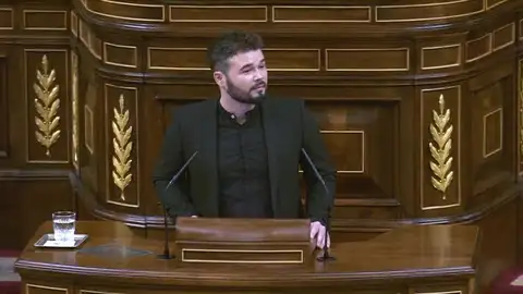 Gabriel Rufián, portavoz adjunto de ERC, durrante su intervención Gabriel Rufián, portavoz adjunto de ERC, durrante su intervención