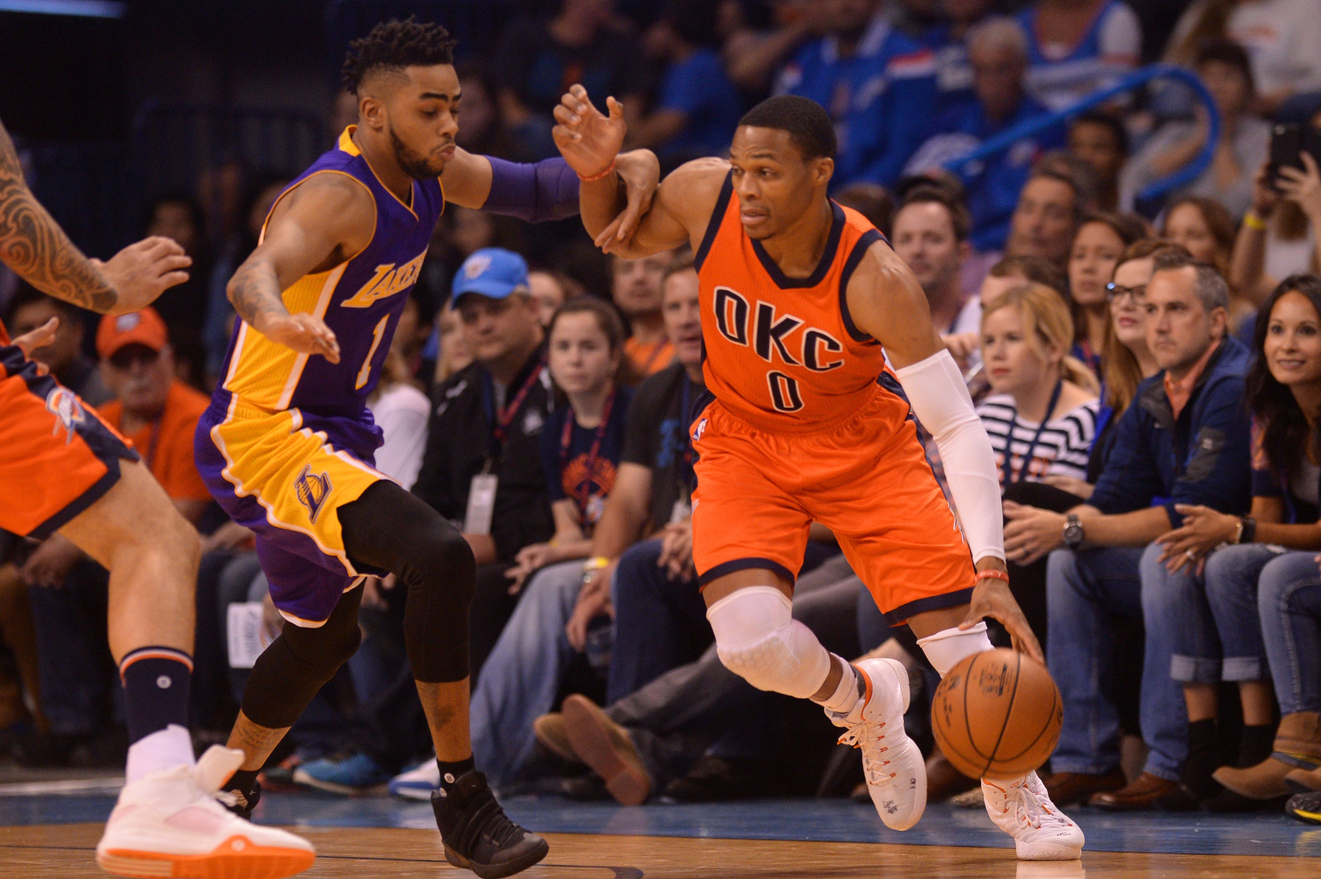 Un gran Russell Westbrook acaba con los Lakers del debutante Calderón Un gran Russell Westbrook acaba con los Lakers del debutante Calderón