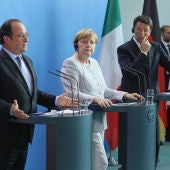 François Hollande, Angela Merkel y Matteo Renzi