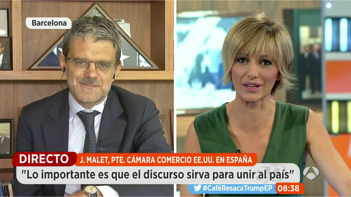 El presidente de la Cámara de Comercio de EEUU en España, sobre la política de Trump: "No creo que afecte a la exportación de productor españoles" El presidente de la Cámara de Comercio de EEUU en España, sobre la política de Trump: "No creo que afecte a la exportación de productor españoles"