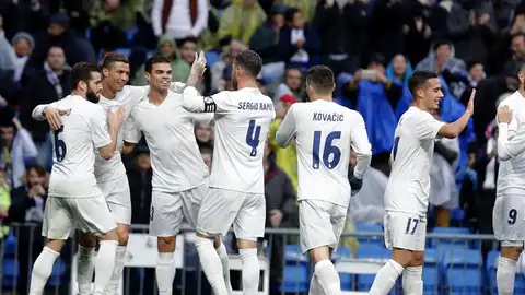 El delantero portugués del Real Madrid, Cristiano Ronaldo celebra el gol marcado ante el Sporting El delantero portugués del Real Madrid, Cristiano Ronaldo celebra el gol marcado ante el Sporting