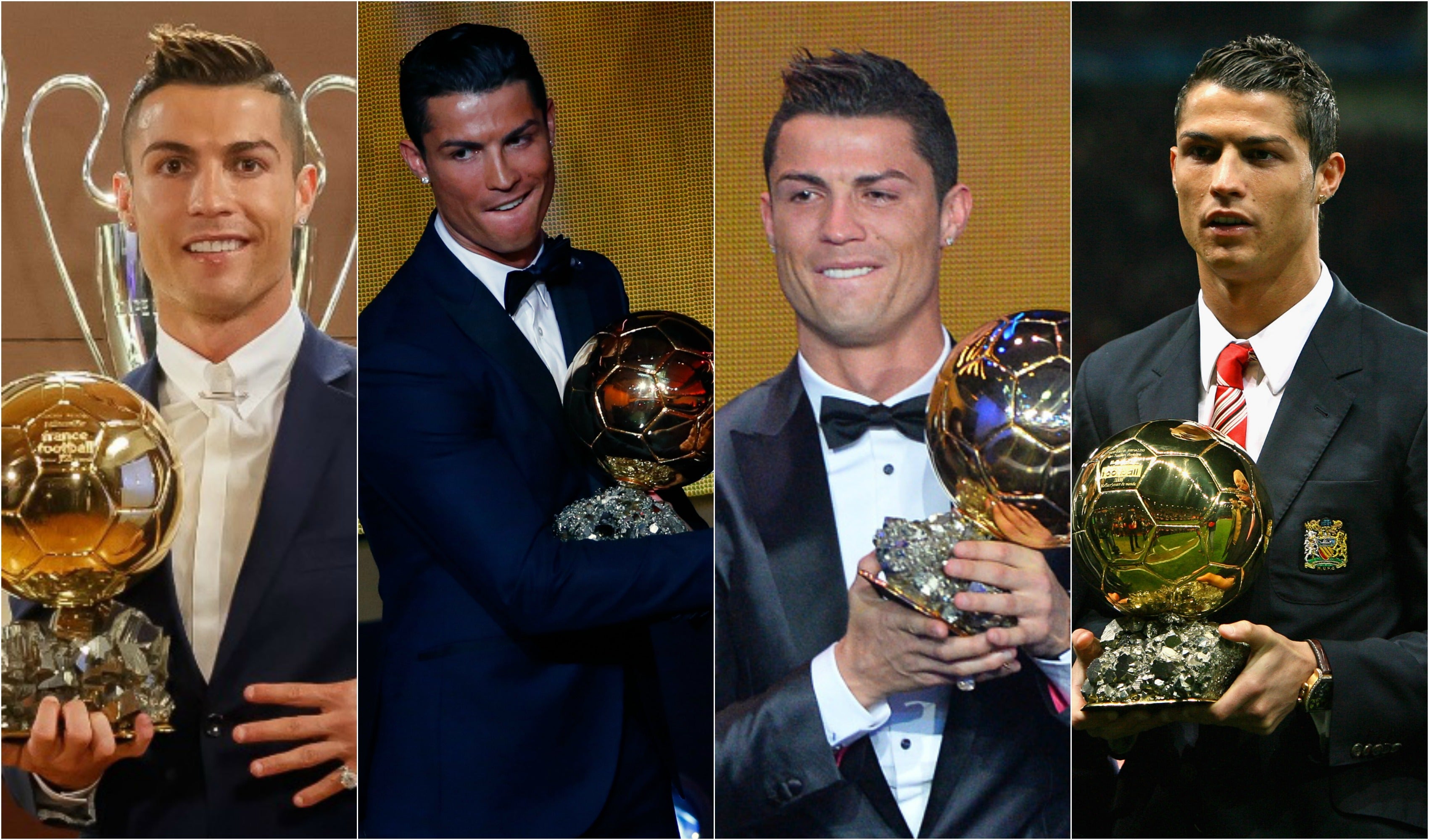 Los cuatro balones de Oro de Cristiano Ronaldo: 2008, 2013, 2014 y 2016 Los cuatro balones de Oro de Cristiano Ronaldo: 2008, 2013, 2014 y 2016
