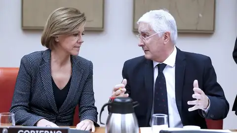 La ministra de Defensa, María Dolores de Cospedal, conversa con el presidente de la Comisión de Defensa del Congreso, José María Barreda La ministra de Defensa, María Dolores de Cospedal, conversa con el presidente de la Comisión de Defensa del Congreso, José María Barreda