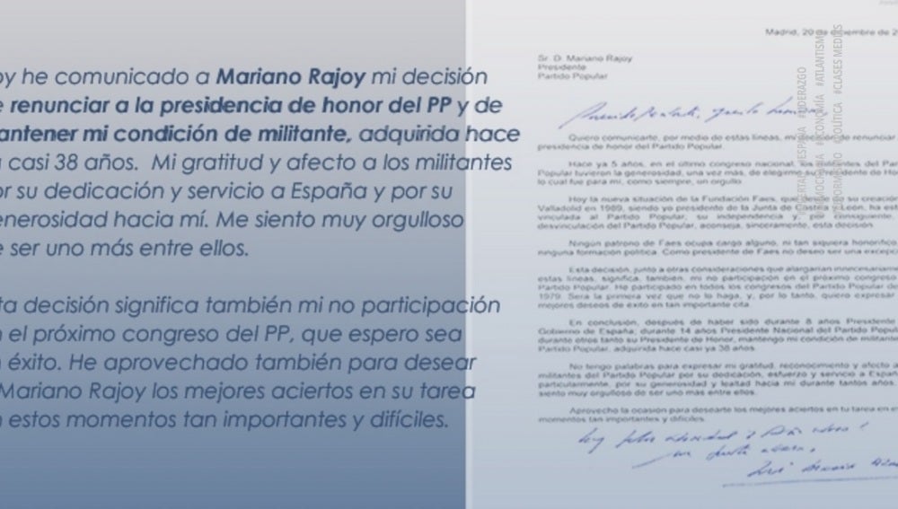 Comunicado de José María Aznar en su página web