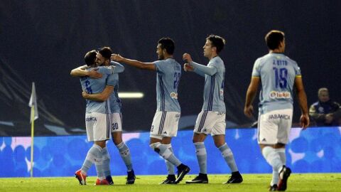 El Celta celebra su tanto ante el UCAM