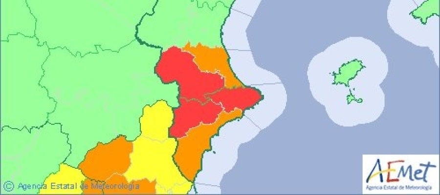 Mapa de avisos de la AEMET. Mapa de avisos de la AEMET.