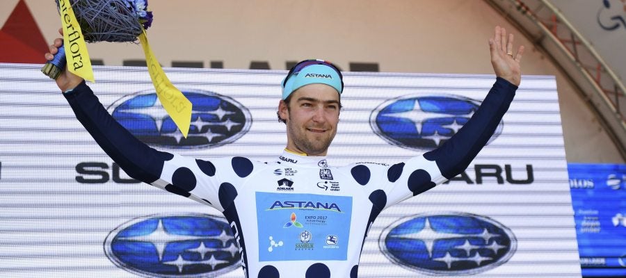 Laurens de Vreese, con el maillot de la montaña en el Tour Down Under Laurens de Vreese, con el maillot de la montaña en el Tour Down Under