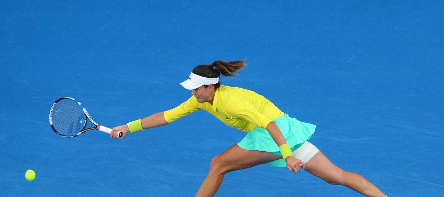 Garbiñe Muguruza, durante su partido contra Crawford Garbiñe Muguruza, durante su partido contra Crawford