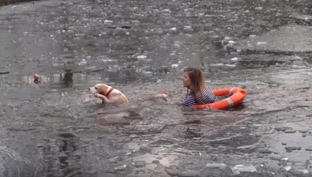Una joven se lanza a rescatar a su perro