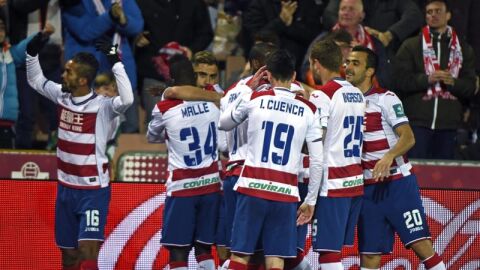 El Granada celebra su gol ante Las Palmas