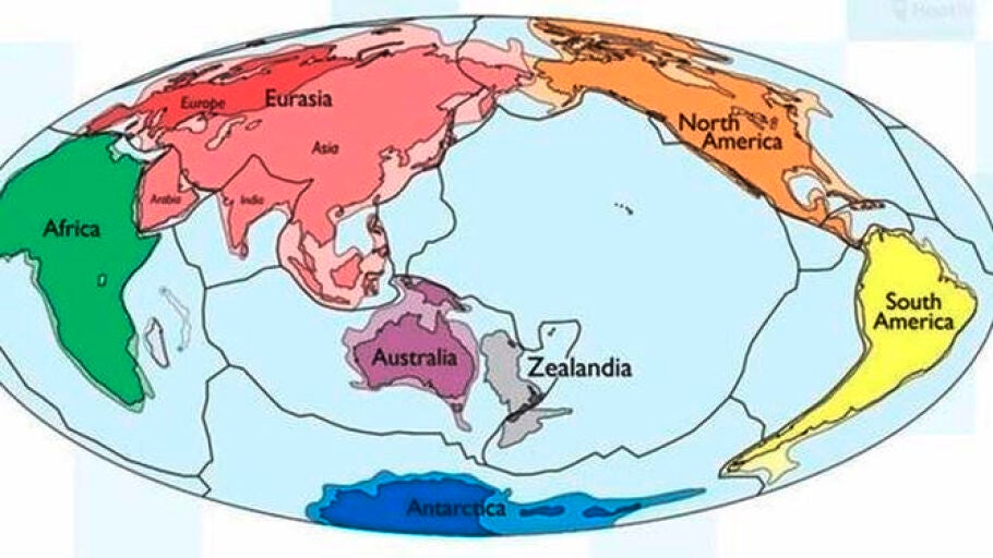 Imagen de la divisi&oacute;n continental de la Tierra incluyendo Zelandia