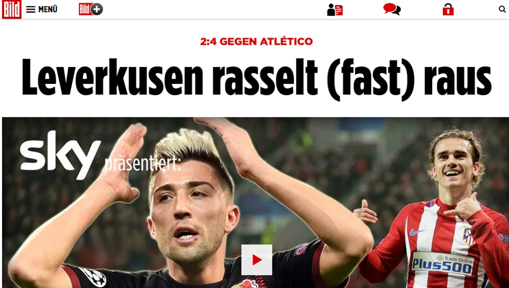 La portada de Bild tras la victoria del Atlético de Madrid La portada de Bild tras la victoria del Atlético de Madrid