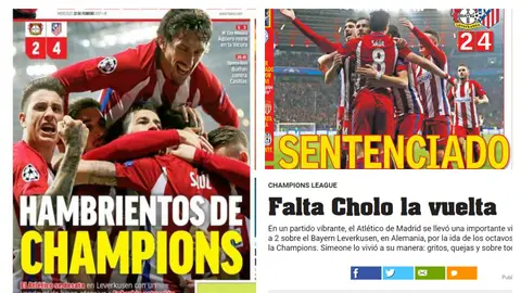 Las portadas tras la victoria del Atleti en Leverkusen Las portadas tras la victoria del Atleti en Leverkusen