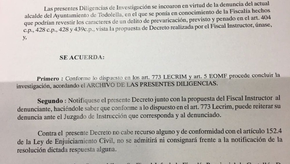 Fiscalía archiva la denuncia del PSPV contra el exalcalde de Todolella.