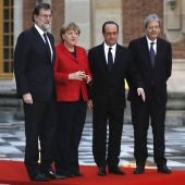 El presidente español, Mariano Rajoy, la canciller alemana, Angela Merkel, el presidente francés, Francois Hollande, y el primer ministro italiano, Paolo Gentiloni